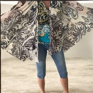 LUKA  sheer jacket/cape bone & black OS nice over anything . Nice sleeves